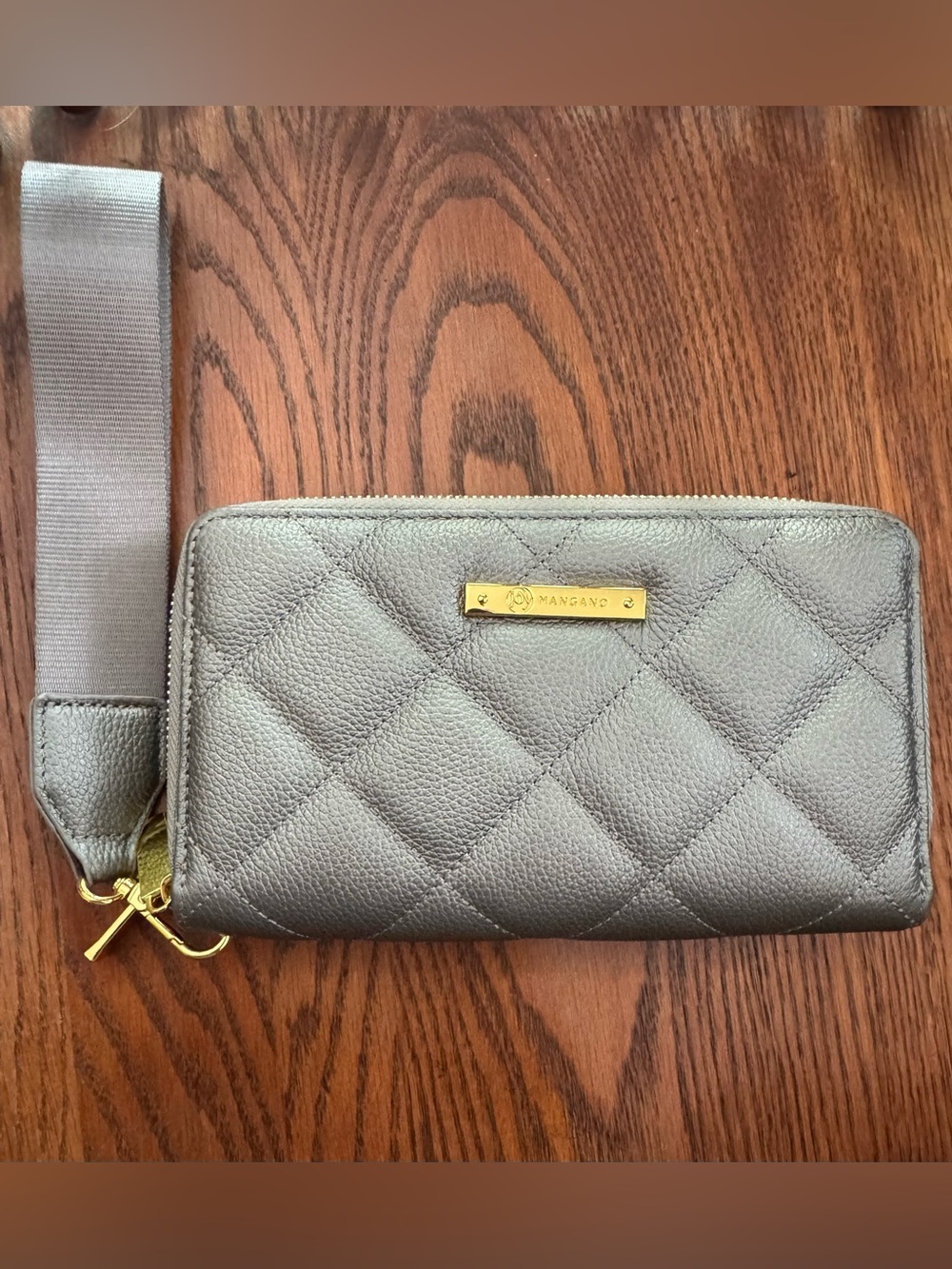 Joy Mango Grey Luxe Leather Quilted Double Wallet Wristlet